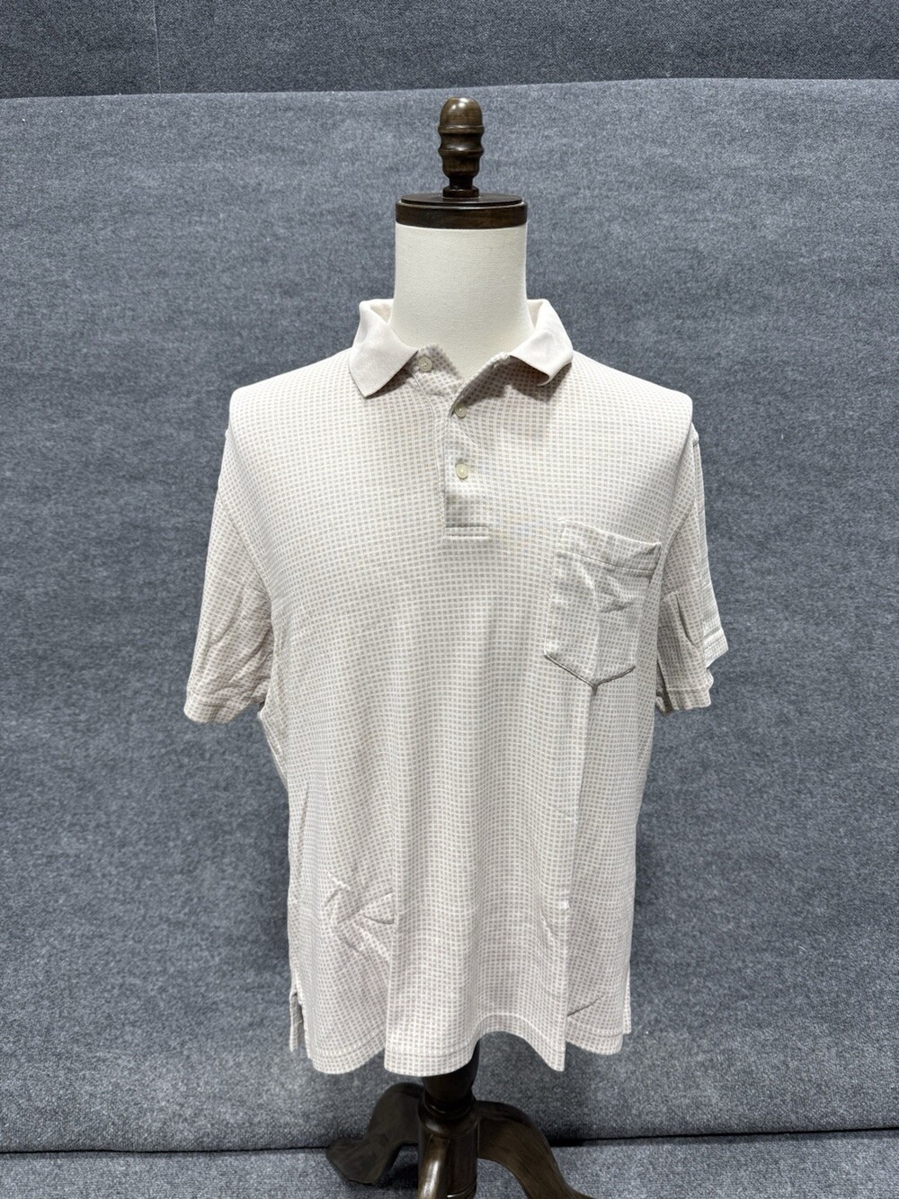 Vintage Grand Slam Pocket Polo Shirt Beige Geometric Pattern Menâs XL